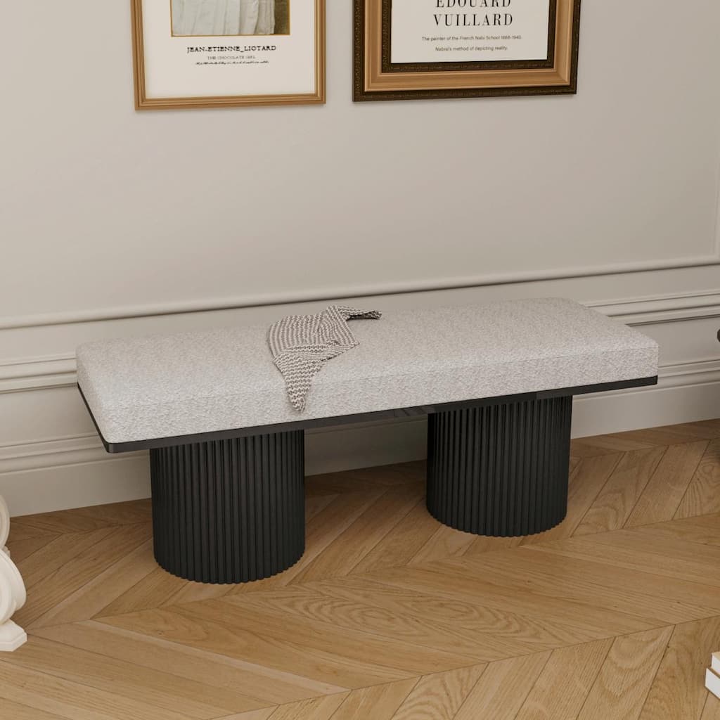 Contemporary Upholstered Bed-End Bench with Black Chunky Legs