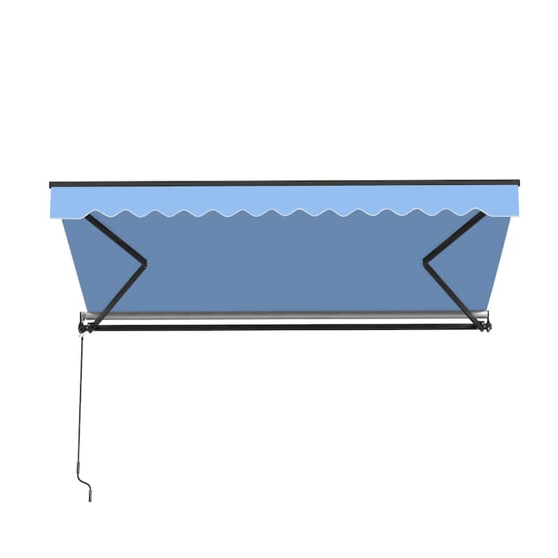 ALEKO Caribbean Manual Retractable Patio Awning - Black Frame - Sky Blue - 10 x 8 Feet