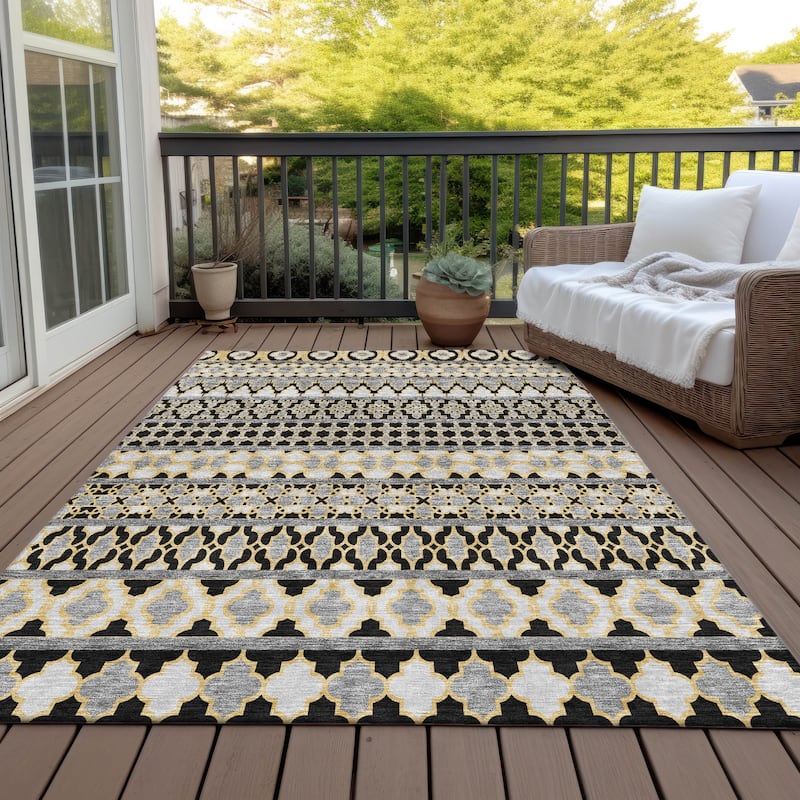Machine Washable Indoor/ Outdoor Chantille Boho Stripe Rug - Charcoal - 8' x 10'