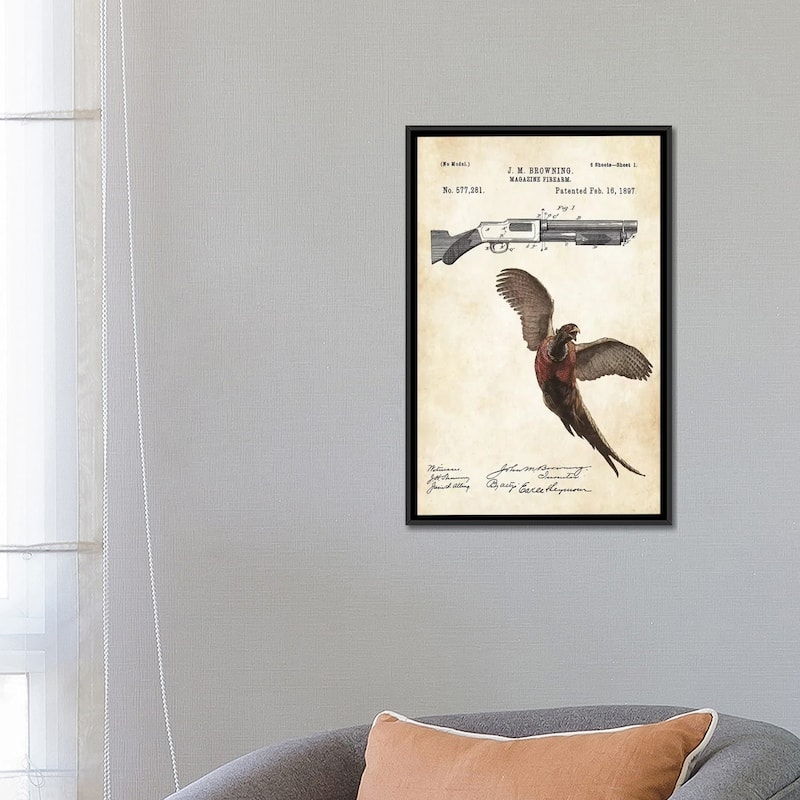 iCanvas "Pheasant Hunting Art" by Patent77 Framed Canvas Print