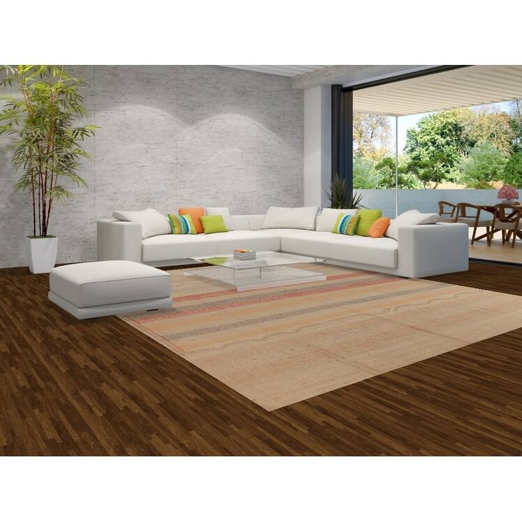 Hand Woven Oriental 100% Jute Carpet Southwestern Modern Beige & Ivories Kilim Area Rug - 12' 6'' X 10' 11''