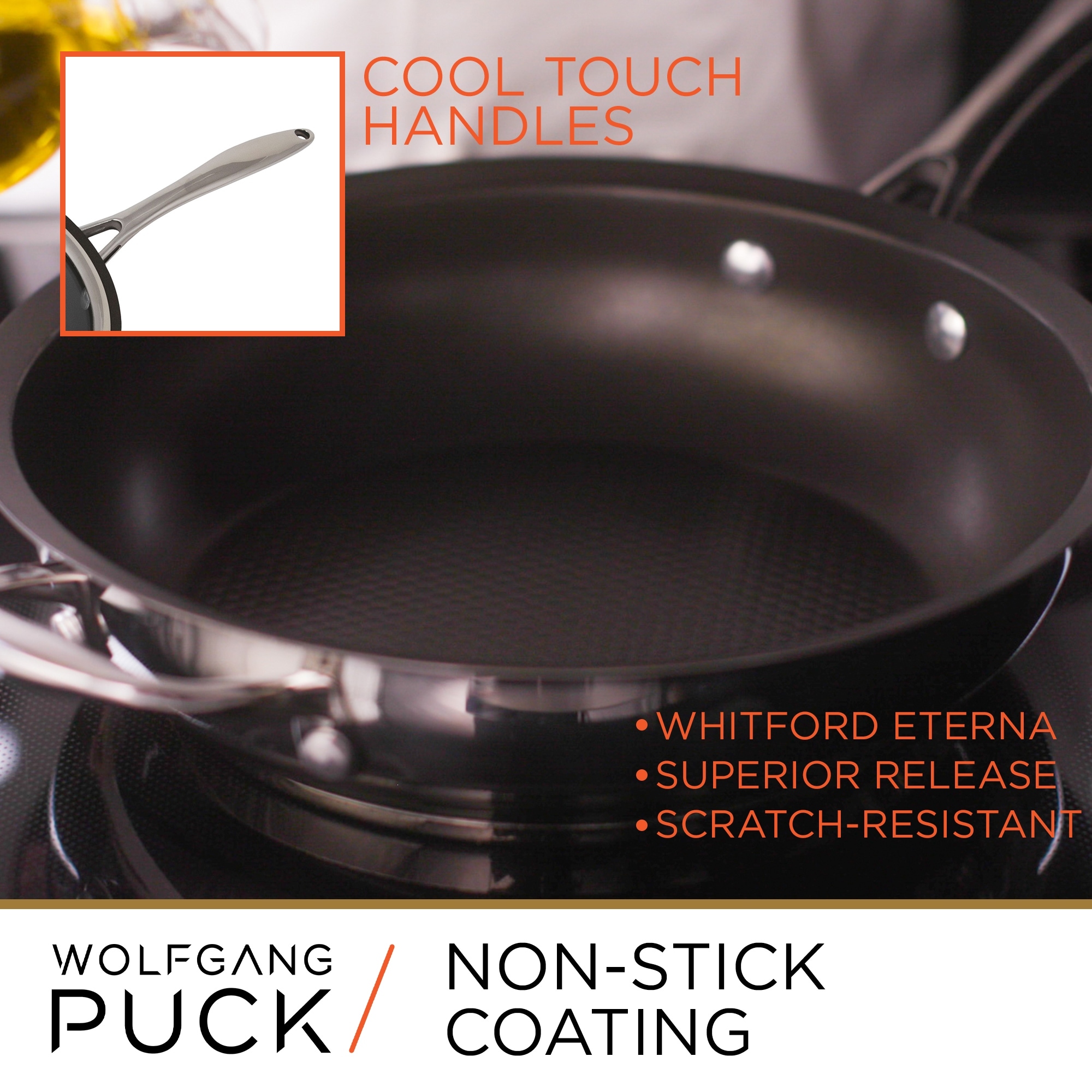 Wolfgang Puck 6-Piece Stainless Steel Pots and Pan Set, Scratch-Resistant Non-Stick Cookware, Clear Tempered Glass - Silver