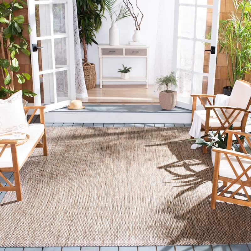 SAFAVIEH Courtyard Jonell Indoor/ Outdoor Patio Backyard Rug - 8' x 11' - Natural/Black
