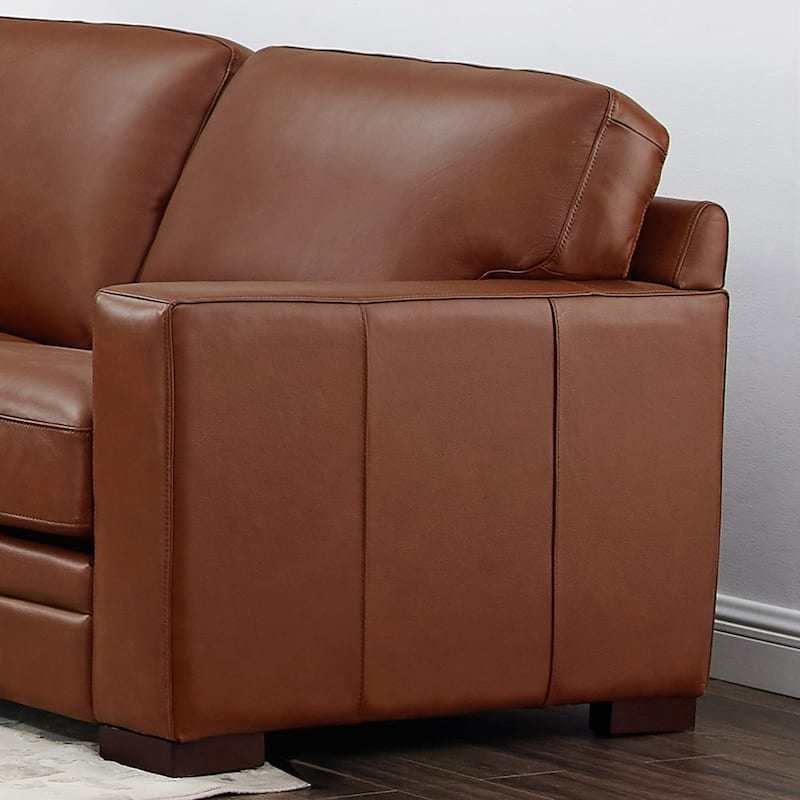 Hydeline Dillon Top Grain Leather Loveseat With Feather, Memory Foam and Springs
