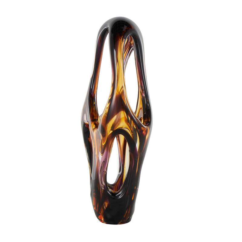 Yellow Glass Cutout Abstract Decorative Sculpture with Pink and Amber Accents