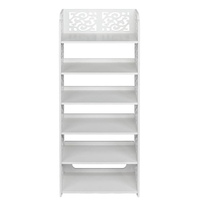 6 Tier Storage Organizer Standing Shoe Rack Shelf Cabinet,White - White