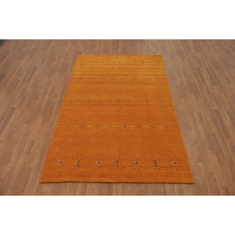 Hand Knotted Oriental 100% Wool Carpet Tribal Animal Pictorial Oranges & Rust Gabbeh Area Rug - 7' 10'' X 4' 11''