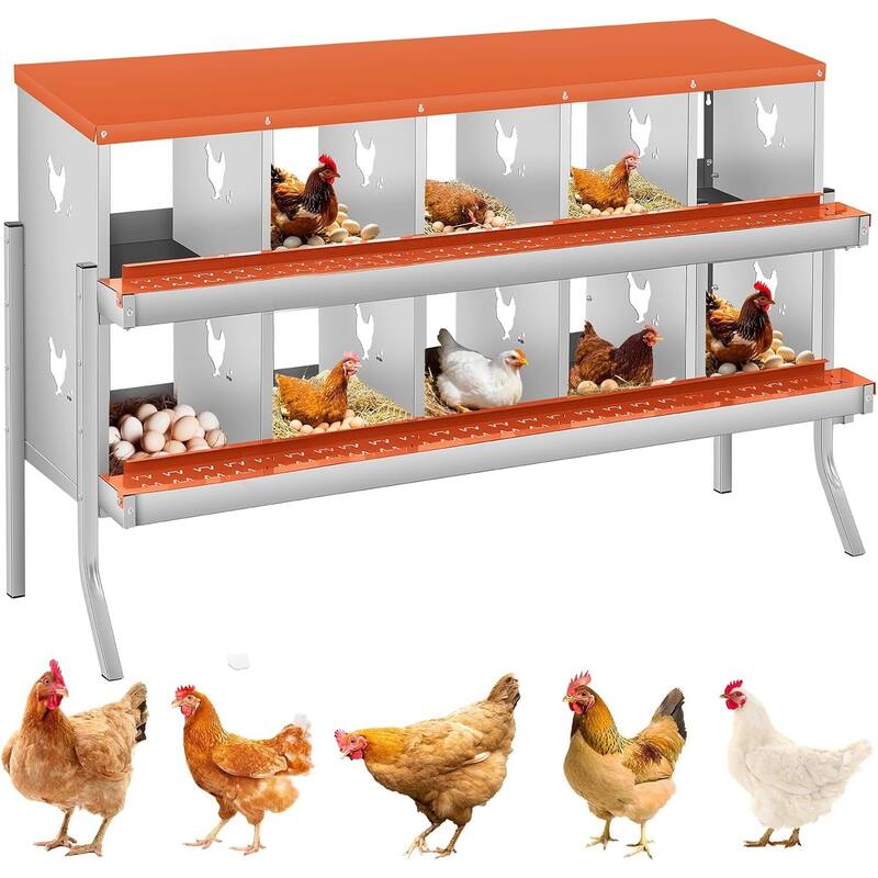 10 Compartment Nesting Box, Chicken Laying Box, with Bracket Legs, Easy to Clean and Install - Red