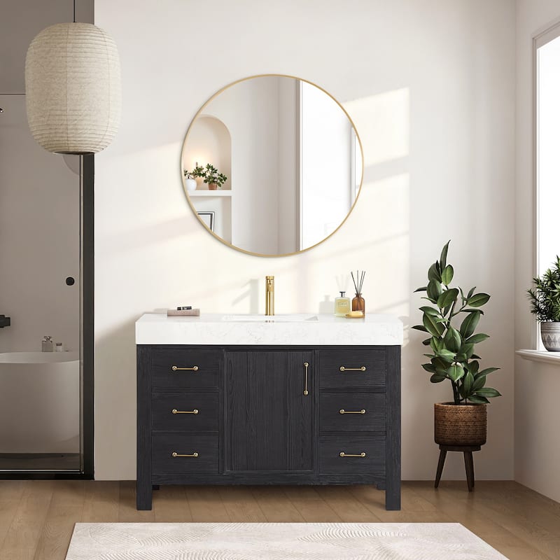 Leon 48 in. Single Bathroom Vanity with Composite Stone Top - 48 in. - Black - No Mirror