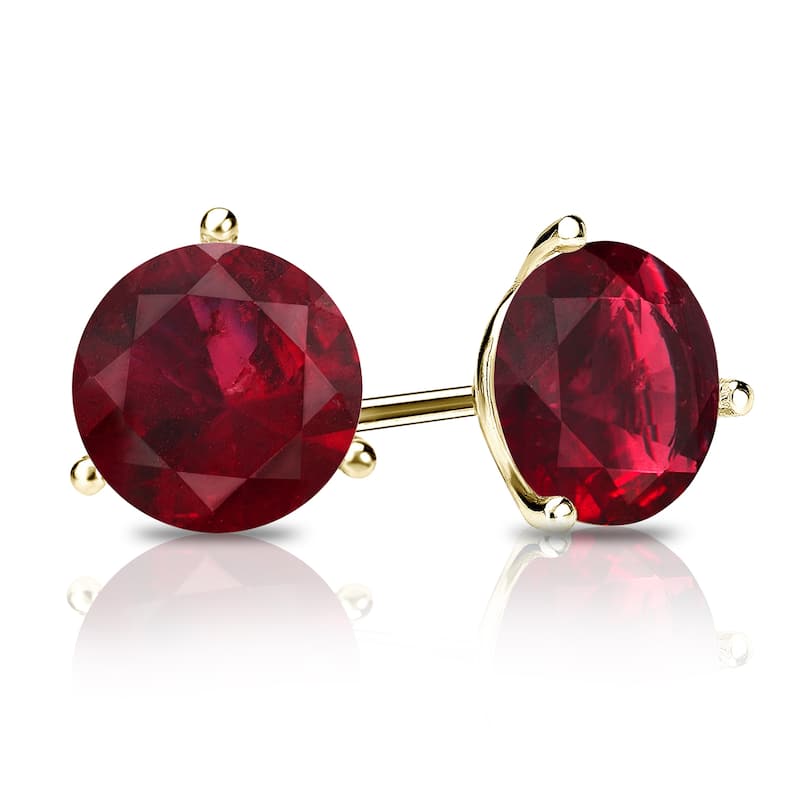 Auriya 14k Gold 1/3ctw Solitaire Ruby Gemstone Stud Earrings Martini-Set - Yellow