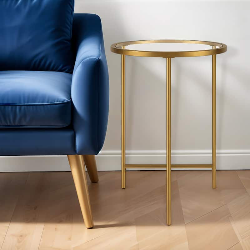 Clear Glass Round End Table with 3 Leg Steel Base - 18” x 18” x 24” (D x W x H)