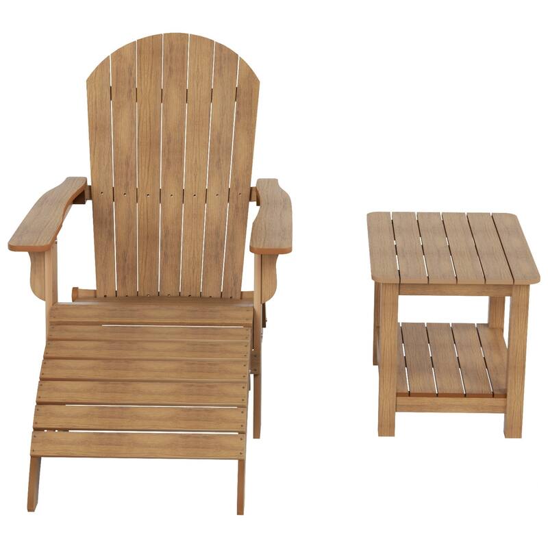 Vineyard HIPS Outdoor Folding Eco-Friendly Seashell Adirondack Chair with Ottoman & Side Table (3-Piece Set)