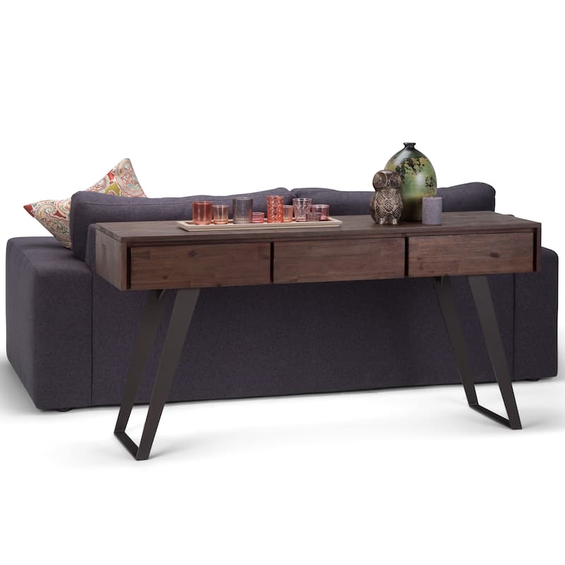 WYNDENHALL Mitchell 60 inch Wide Modern Industrial Console Sofa Table - 60 W x 16 D x 30 H - distressed charcoal brown - Acacia