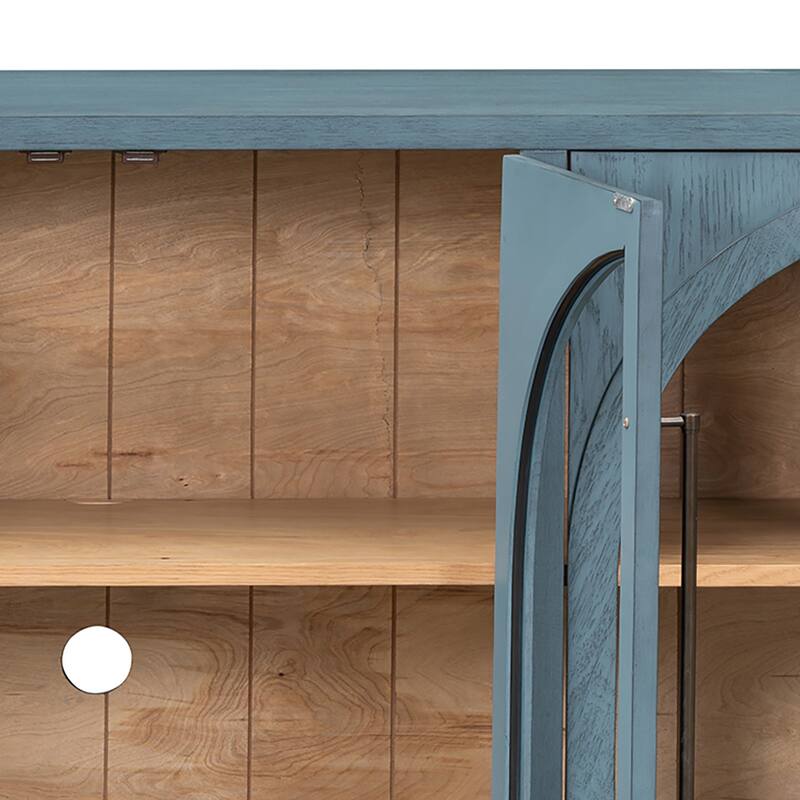 Retro Freestanding 4 Glass Door Wooden Sideboard Storage Buffet Cabinet