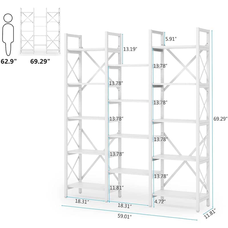 Large Triple Wide 5-Shelf Etagere Bookcase