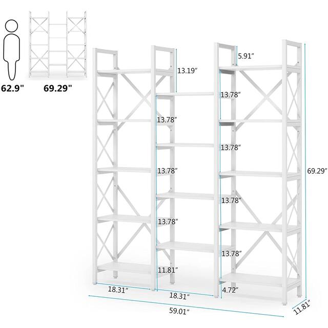Large Triple Wide 5-Shelf Etagere Bookcase