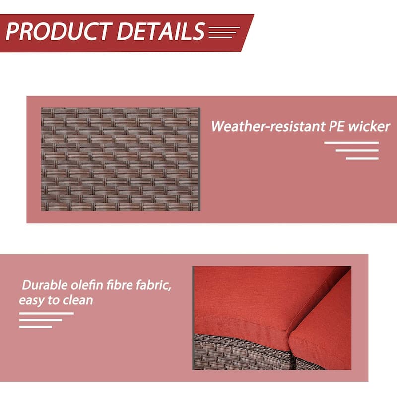 Outdoor Patio Furniture 5-piece Rattan Wicker Half-Moon Half Round Curved Sofa Sectional Set