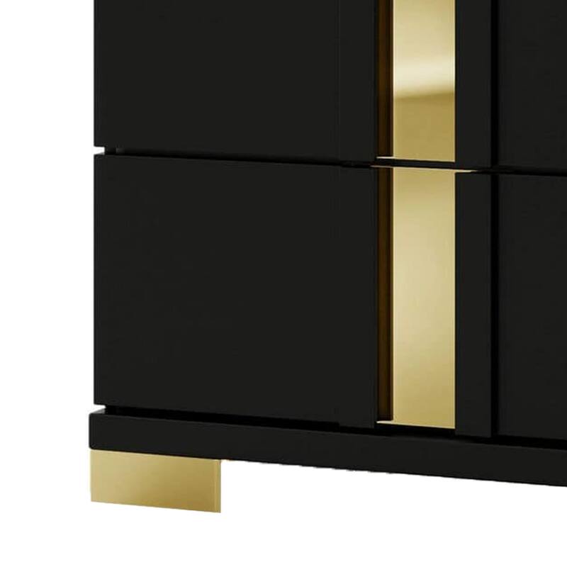 Yoki Nightstand, 2 Drawers, Modern Glam Black and Gold, 23 Inch