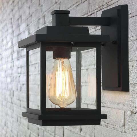 Modern Farmhouse Black 1-Light Outdoor Wall Sconces Traditional Glass Patio Wall Sconces - L6.7"X W9.1" X H11.8"