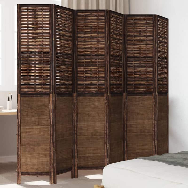 vidaXL Room Divider Privacy Screen Living Room Dark Brown Solid Wood Paulownia - 15.7" x 78.7" - Dark brown 6 panels
