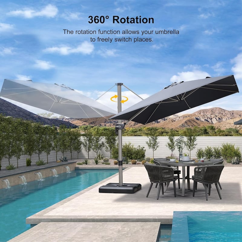 PURPLE LEAF Elegant Champagne-Gold Patio Cantilever Umbrella Adjustable Offset Umbrella With Base