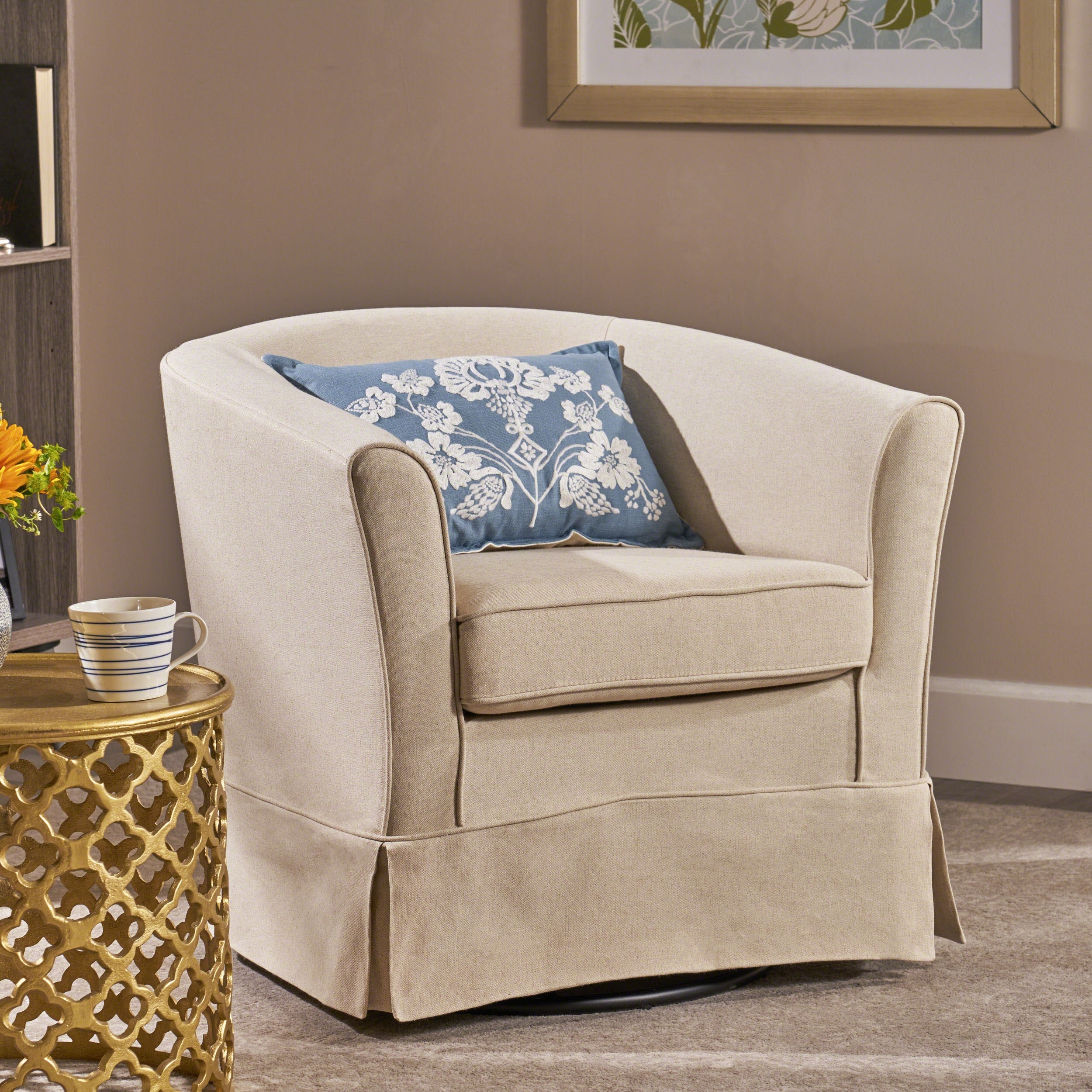 Cecilia Swivel Chair in Natural Fabric by Christopher Knight Home-image