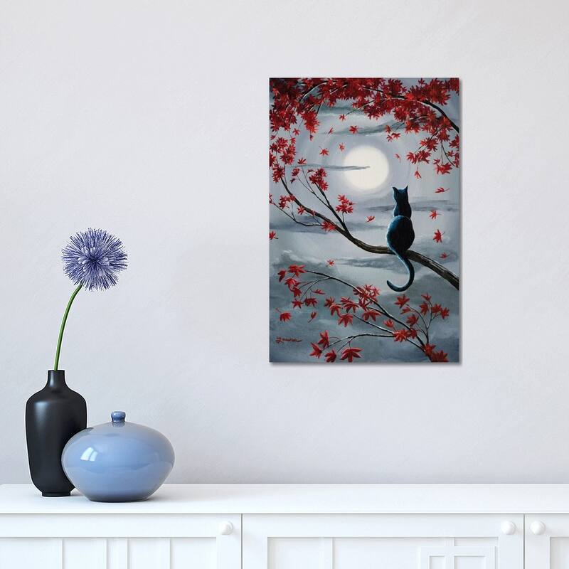 iCanvas "Black Cat In Silvery Moonlight" by Laura Iverson Canvas Print - 18x12x1.5