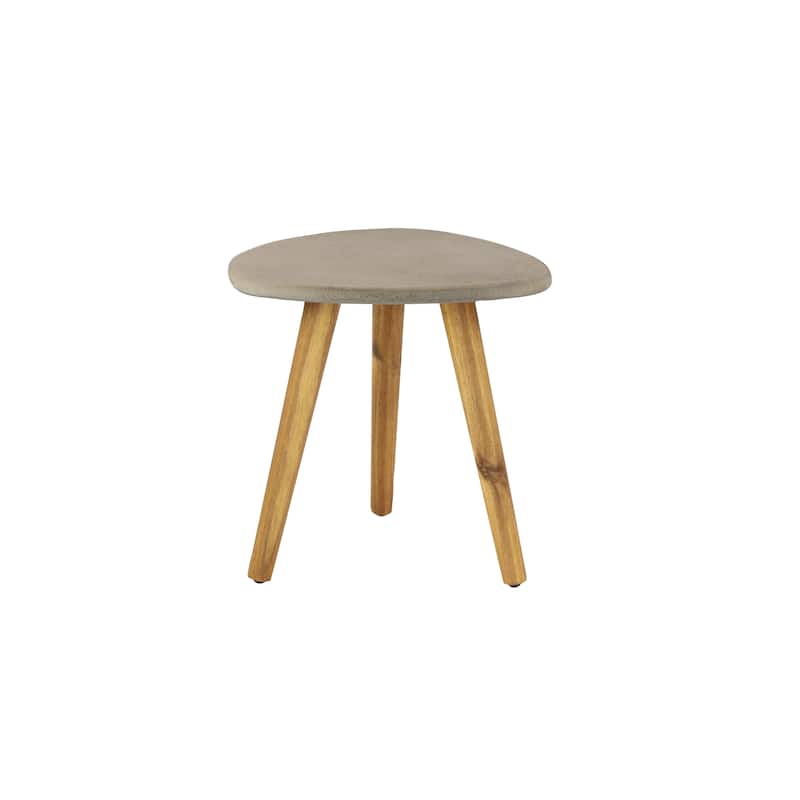 Gray Concrete Inspired Oval End Table Outdoor Accent Table with Brown Tapered Wood Legs