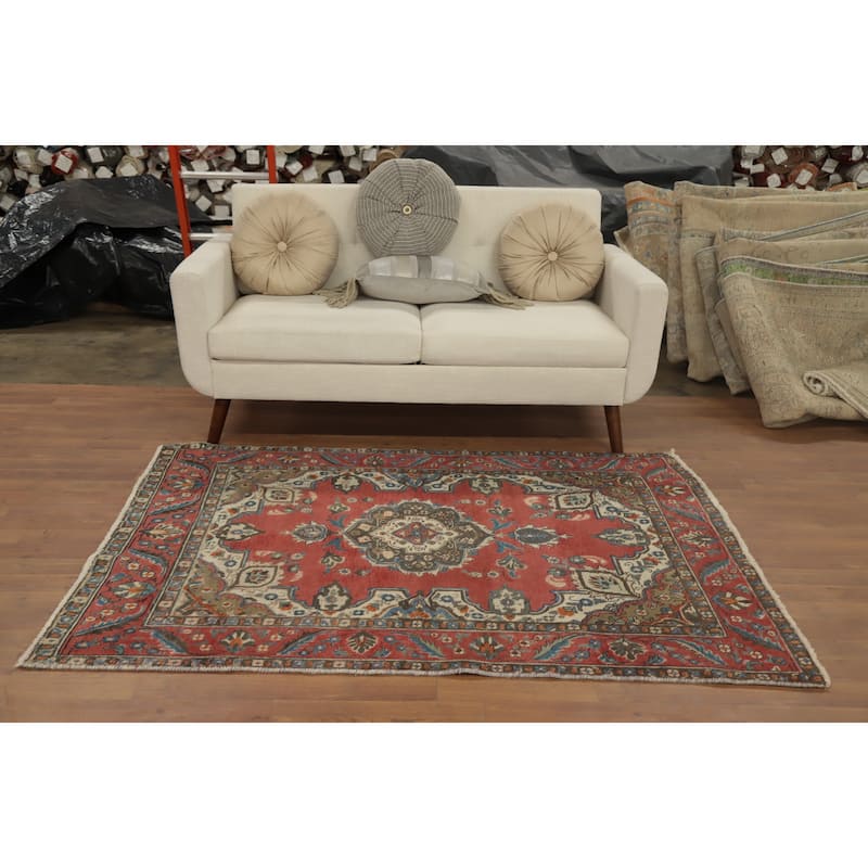 Hand Knotted Oriental 100% Wool Carpet Traditional Floral Red Tabriz Area Rug - 5' 11'' X 4' 3''