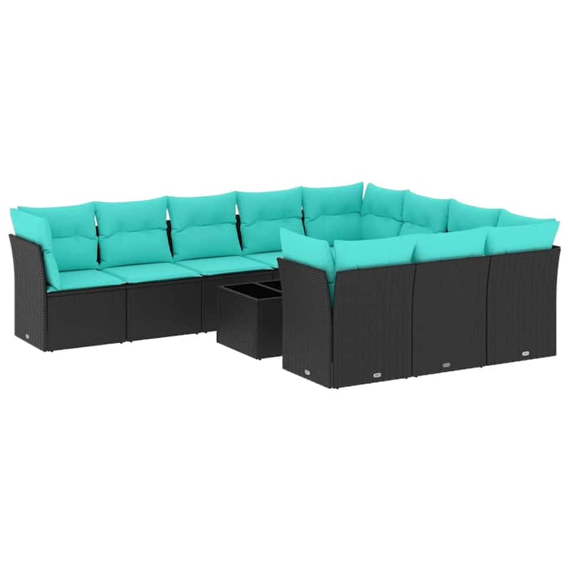 vidaXL 10 Piece Patio Sofa Set with Cushions Black Poly Rattan