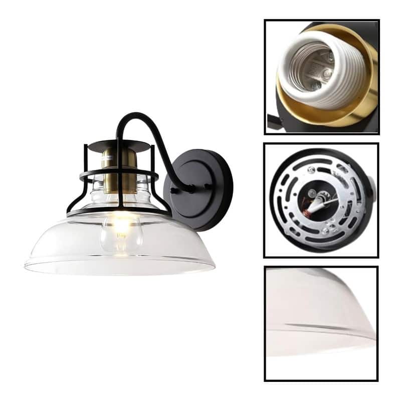 1 Pack wall sconces gold and black wall lighting glass, metal light from wall