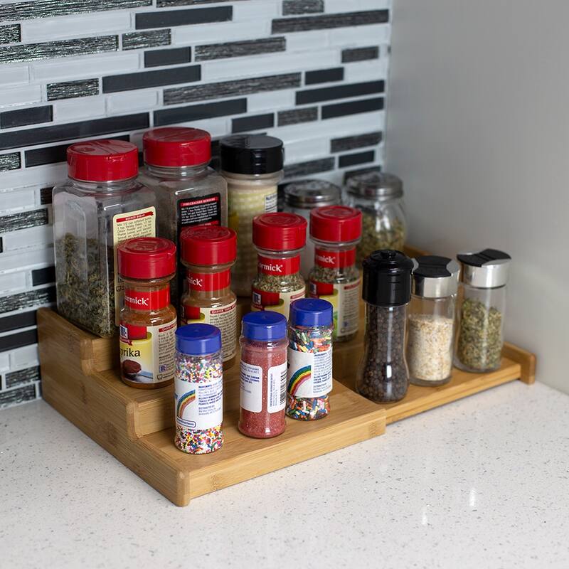 Home Basics Expandable 3 Tier Step Spice Rack Organizer, Natural, 8.25x8.75x3.25 Inches - 8.25x8.75x3.25 Inches
