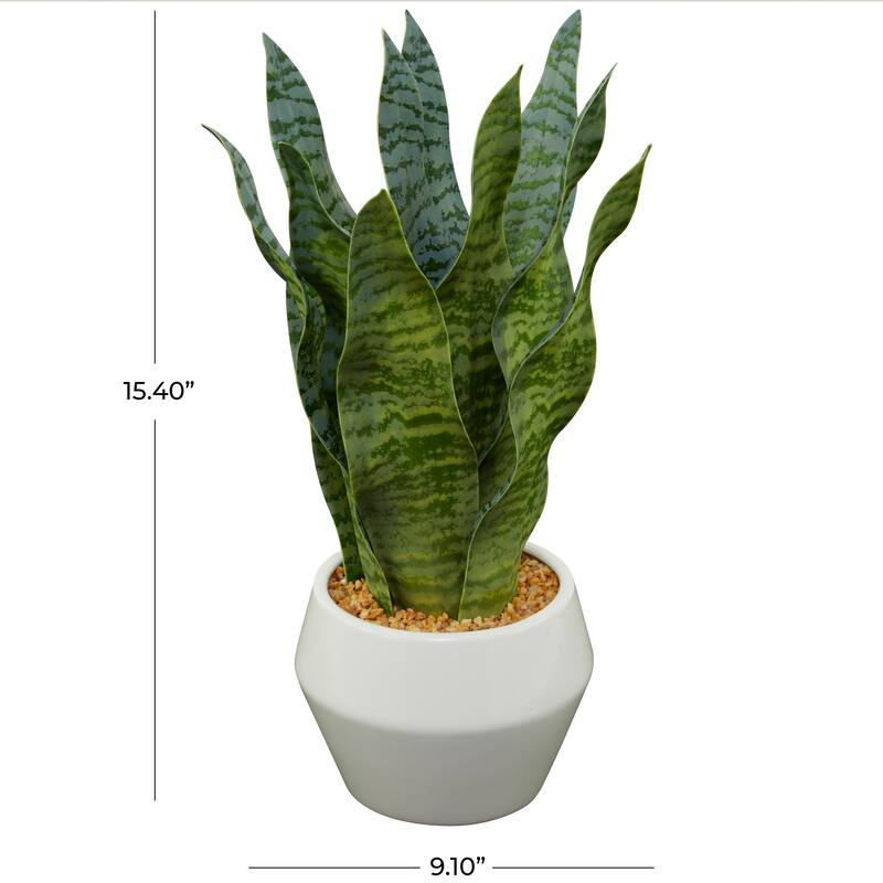 Green Faux Foliage Artificial Plant with Realistic Leaves and White Porcelain Pot and Gold Stand
