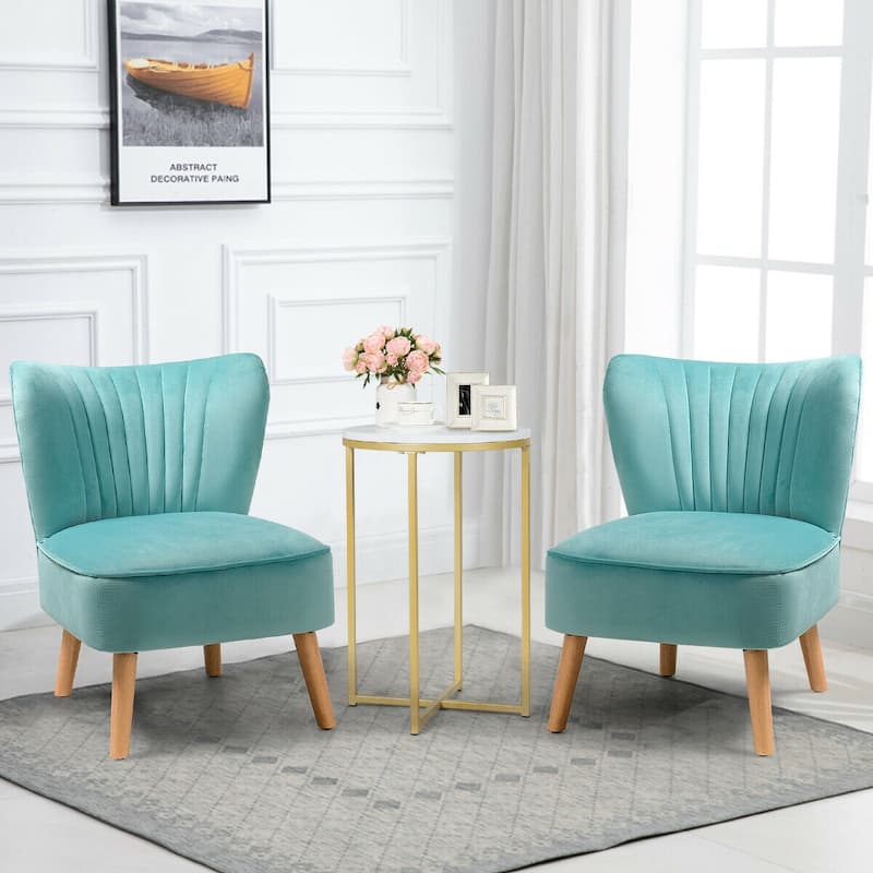 Gymax 2PCS Accent Chair Armless Leisure Chair Single Sofa w/ Wood Legs
