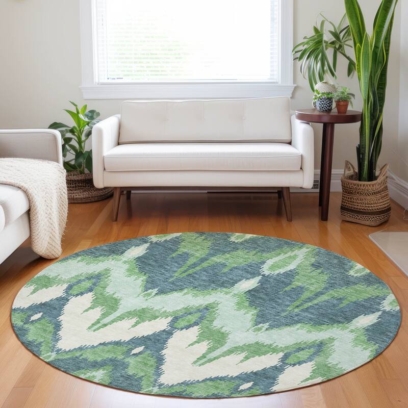 Premium Washable Super Soft Modern Ikat Mayfield Rug - Green - 8' x 8' - Round