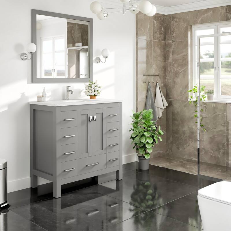 Eviva Hampton 36"W x 18"D Bath Vanity with Carrara Quartz Top