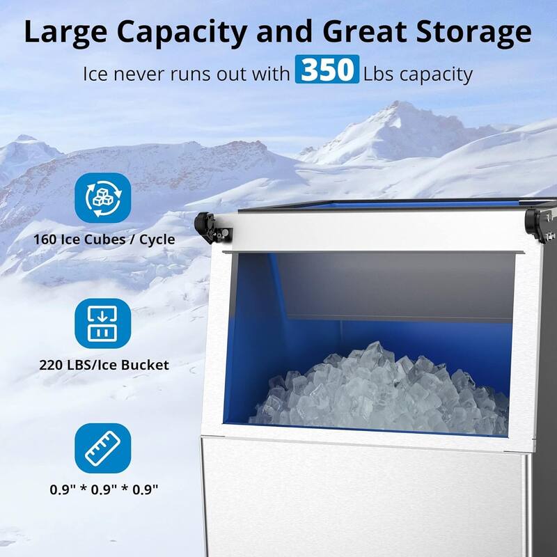 350 LBS/24H Commercial Ice Maker Machine with 220 LB Storage Bin - N/A