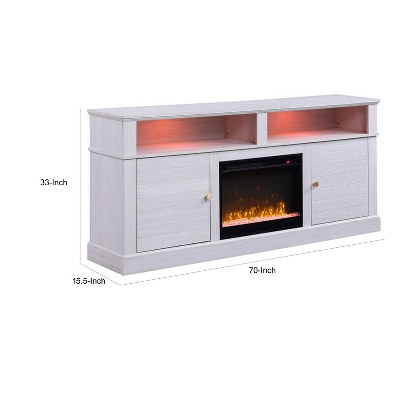 Cier 70 Inch TV Console with LED Fireplace Heater, Plinth Base, White, Gold