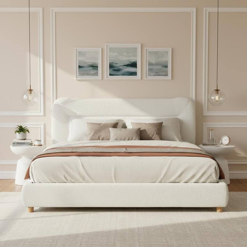 Christopher Knight Home-Upholstered Bed Frame with Curved Headboard