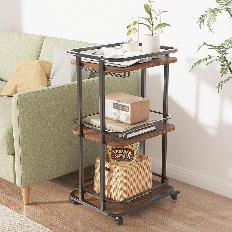 3 Tier Home Bar Serving Cart Kitchen Storage Carts with Wheels - 17"D x 13"W x 6"H - Brown