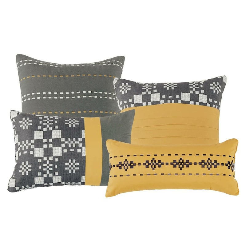 7 Piece Grey Gold Geometric Comforter Set Embroidery Soft Bedding