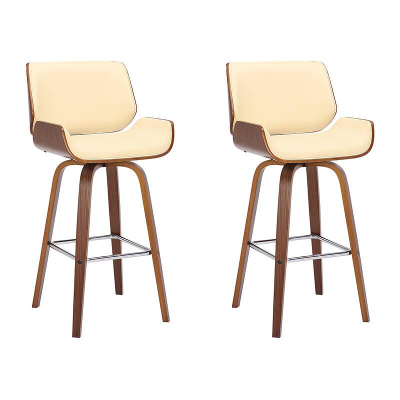 Tyler Mid-Century Swivel Bar Stool, Upholstered Counter Height Chair with Bentwood Legs