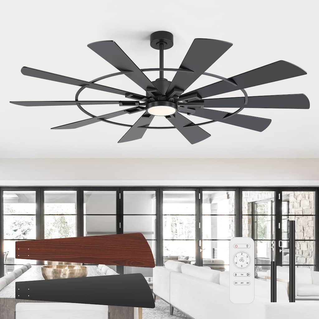 72 Inch Ceiling Fan with Light, 10-Blade Quiet Reversible DC Motor, Remote Control, 6 Speeds, for Living Room - 72 Inch