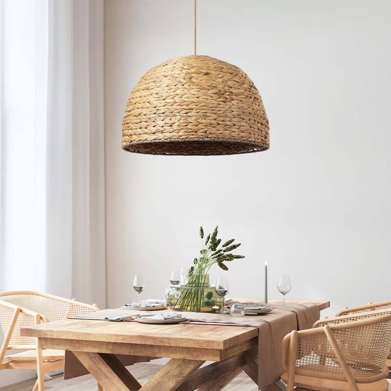 Althea Rattan Pendant Light - Natural Large Dome 1-Light Handwoven Hanging Light For Modern, Transitional, Farmhouse Room Decor