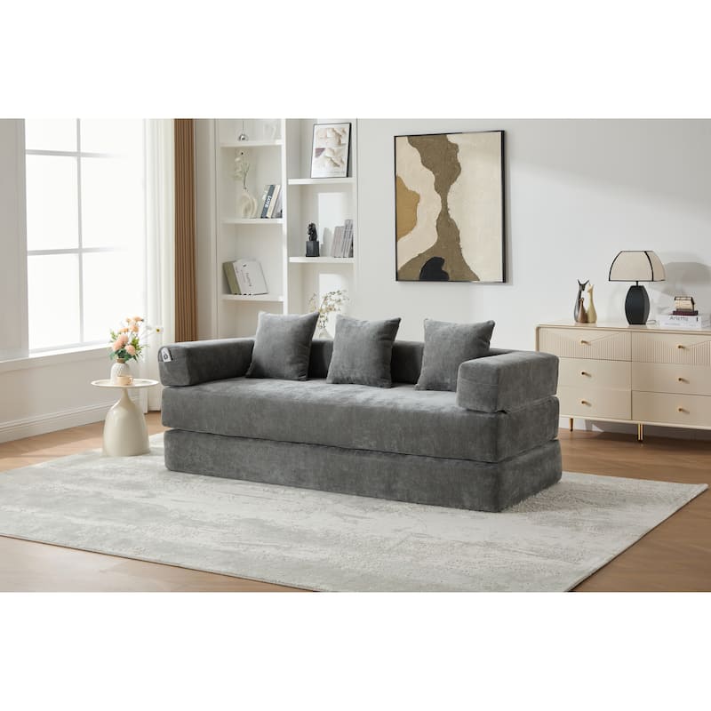 Queen Foldable Sofa Bed, 6-in-1 Convertible Sleeper Sofa with Mattress, Chaise Lounge Loveseat with Removable Cover