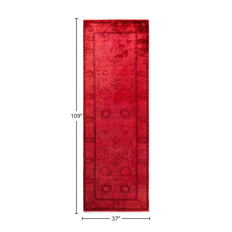 Fine Vibrance, One-of-a-Kind Hand-Knotted Runner Rug - Orange, 3' 1" x 9' 1" - 3' 1" x 9' 1"