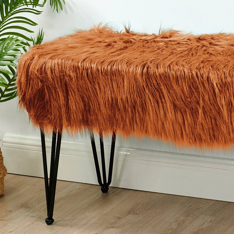 Mongolian Fauxfur Ottoman