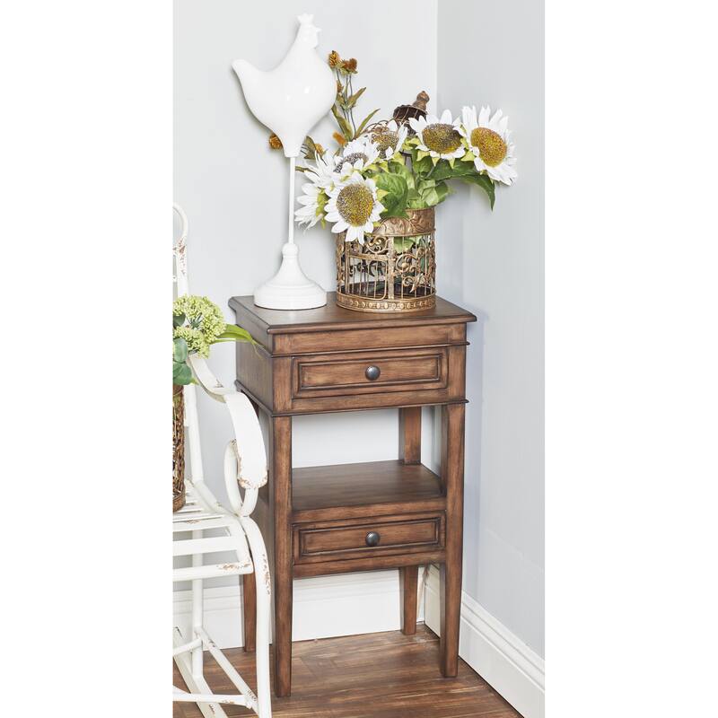 Wood 2 Drawers and 1 Shelf Accent Table - Brown, Light Brown or White - Roche River Decor