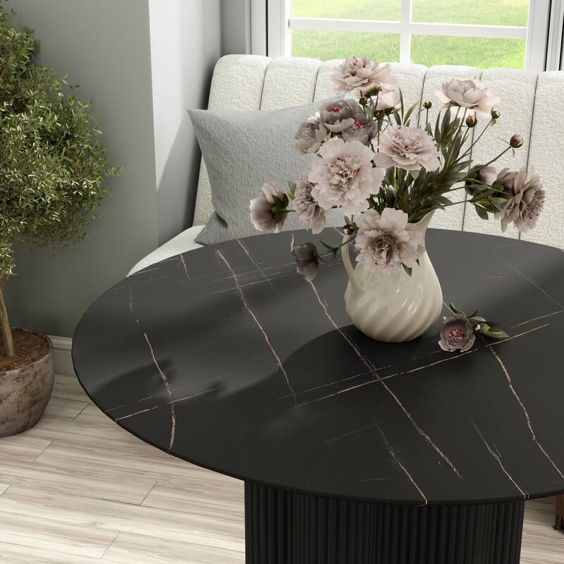 Furniture of America Astra Modern Wood Round Dining Table with Fluted Base