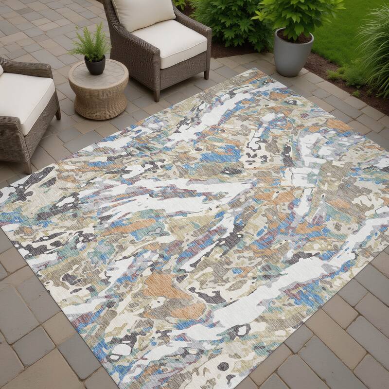 Machine Washable Indoor/ Outdoor Brushstrokes Chantille Rug